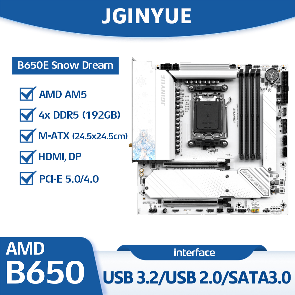 Am5 Micro Atx Pcie 5.0 Motherboard - JGINYUE B650E Snow Dream moederbord socket